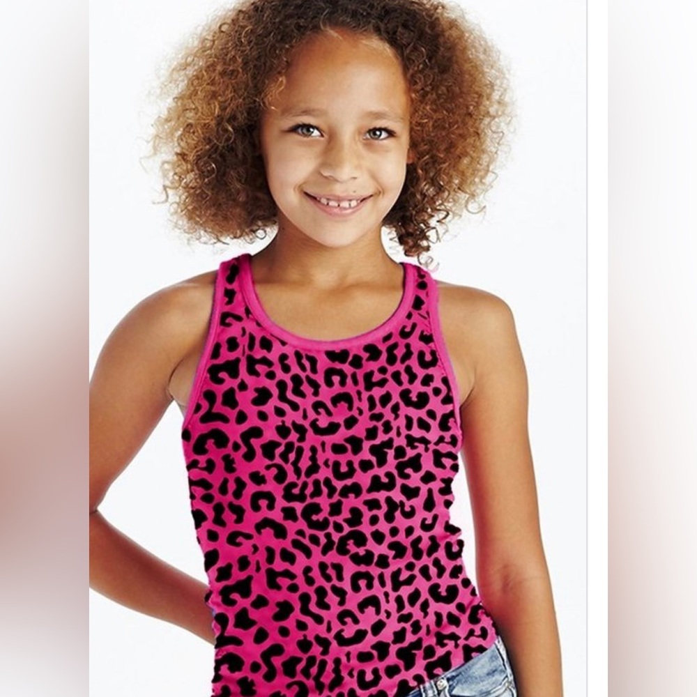 Girl's Solid Racer Back Tank Lace Back w/ Leopard Print